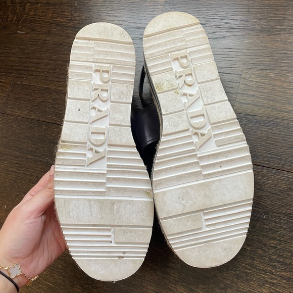 Prada Black Leather Platform Espadrilles - Picture 4 of 7